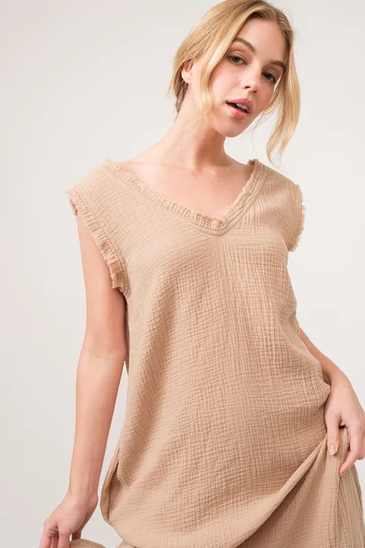 And The Why Washed Cotton Gauze Fringe Detail Tiered Dress - Image 8