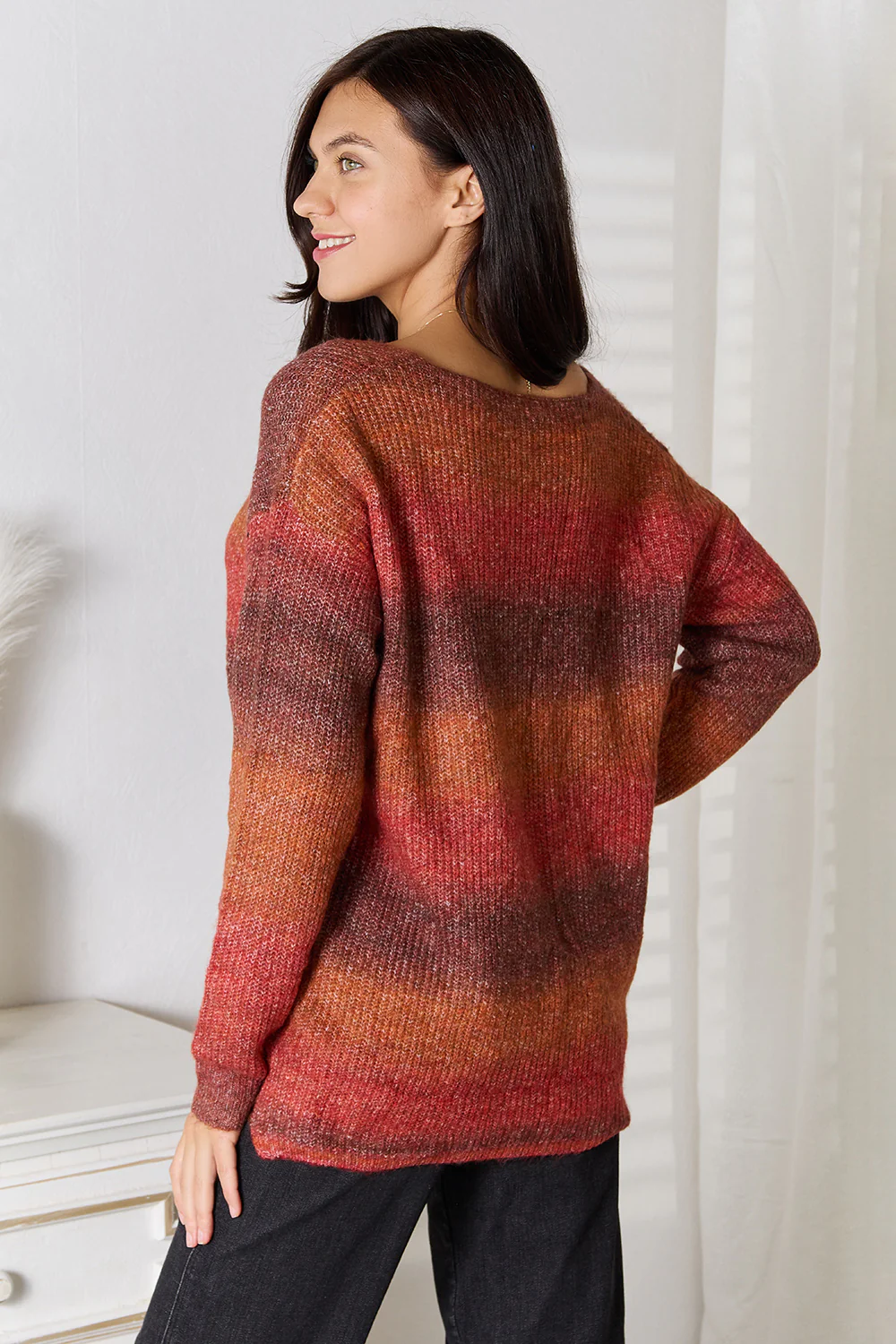 Angel Wings Gradient V-Neck Sweater - Image 2