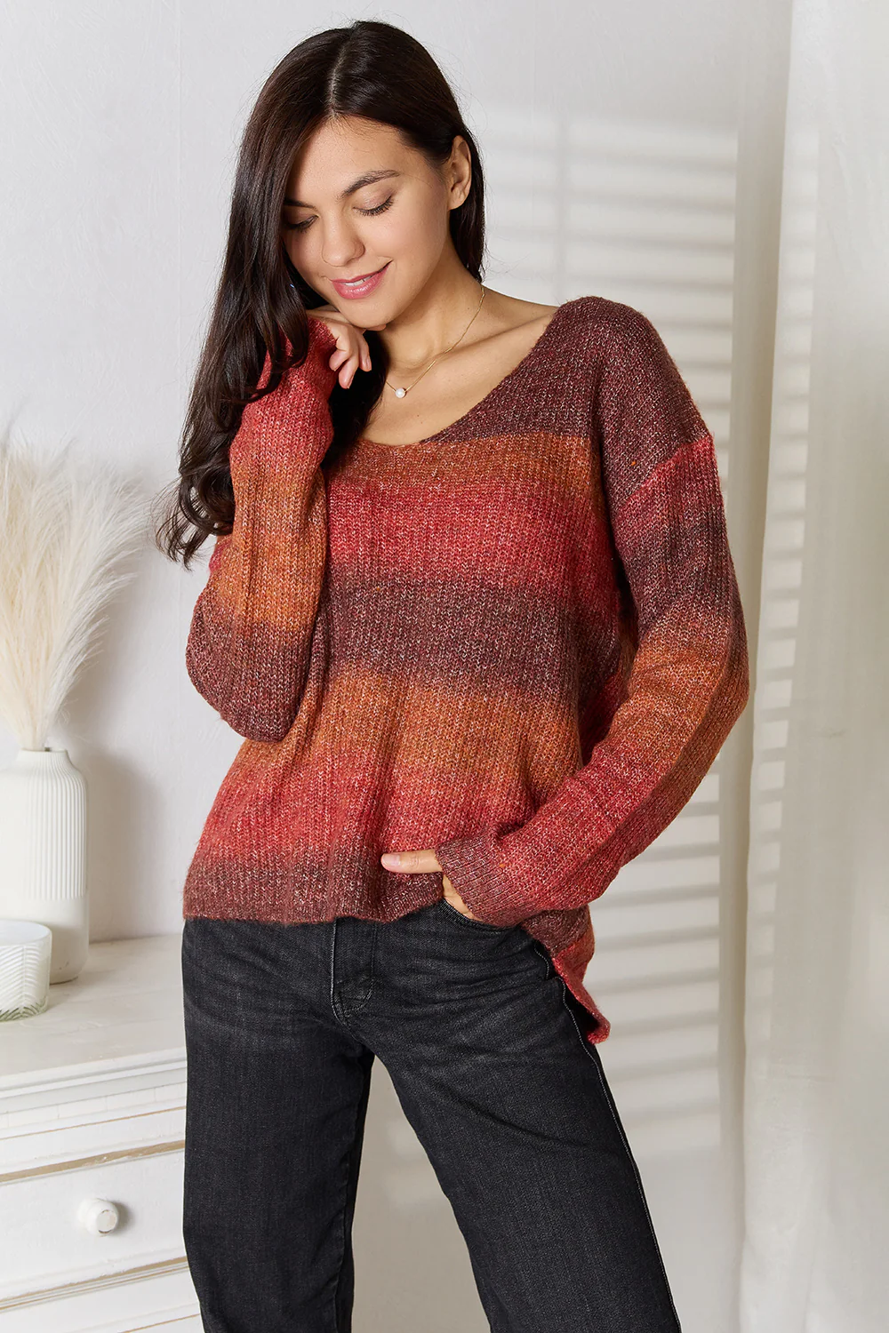 Angel Wings Gradient V-Neck Sweater - Image 3