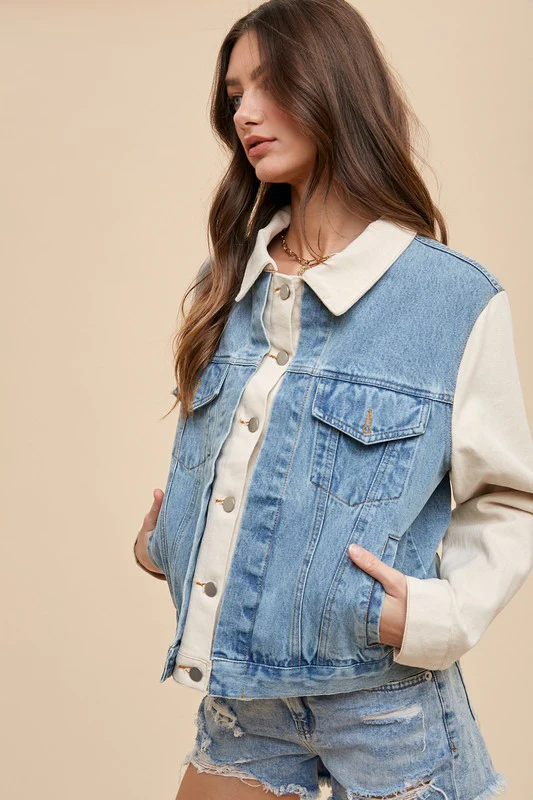 Annie Wear Collared Neck Double Placket Denim Jacket - Image 2