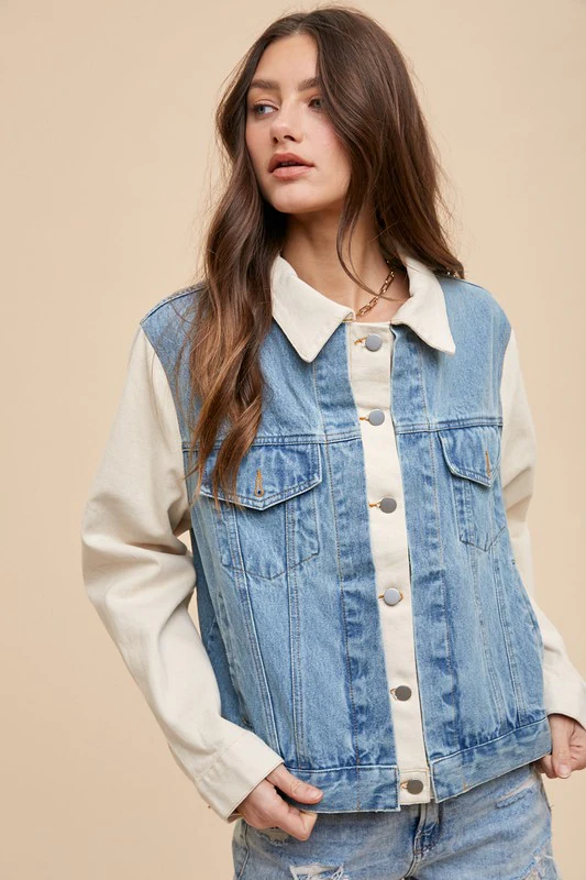Annie Wear Collared Neck Double Placket Denim Jacket - Image 4