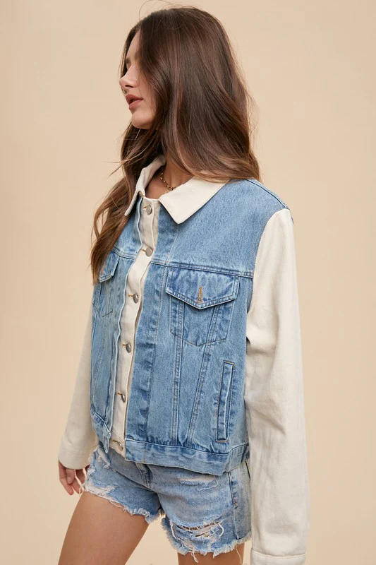 Annie Wear Collared Neck Double Placket Denim Jacket - Image 5