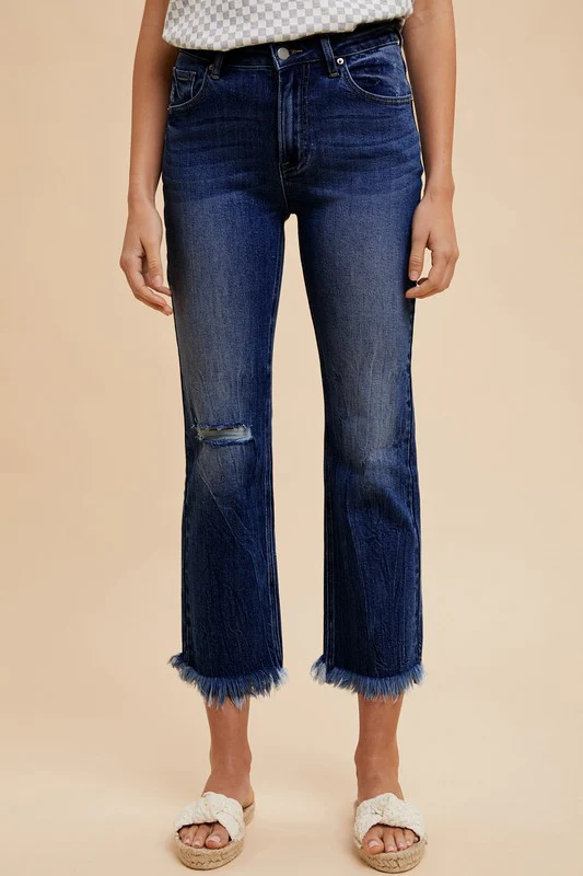 Annie Wear Distressed Raw Hem Straight Leg Cropped Jeans - Image 2