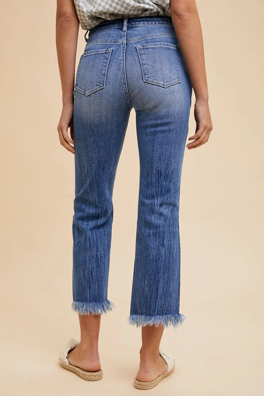Annie Wear Distressed Raw Hem Straight Leg Cropped Jeans - Image 3