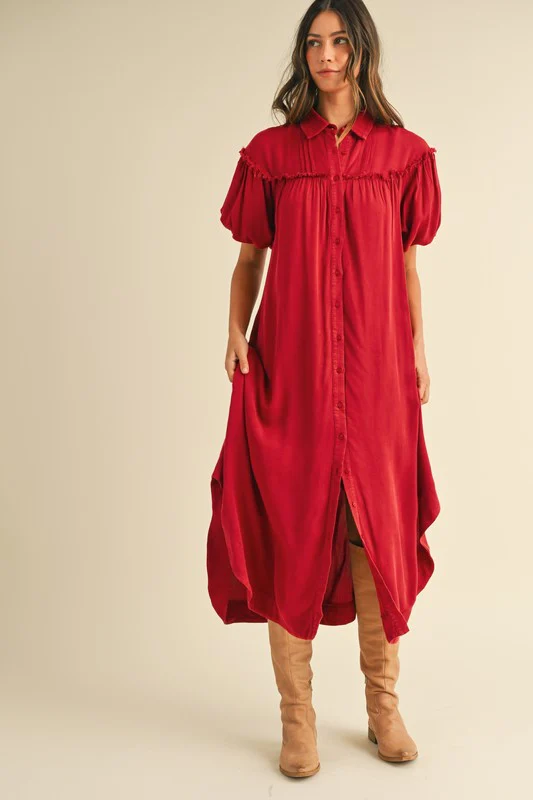 Annie Wear Mineral Washed Button Down Puff Sleeve Shirt Dress - Image 4