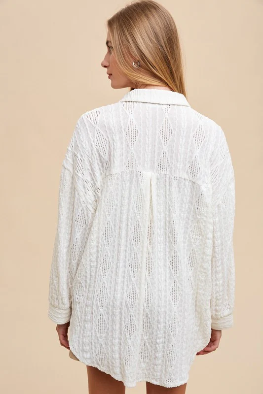 Annie Wear Openwork Button Down Drop Shoulder Shirt - Image 2