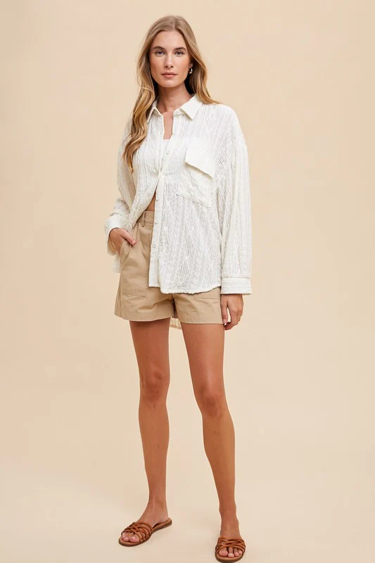 Annie Wear Openwork Button Down Drop Shoulder Shirt - Image 5