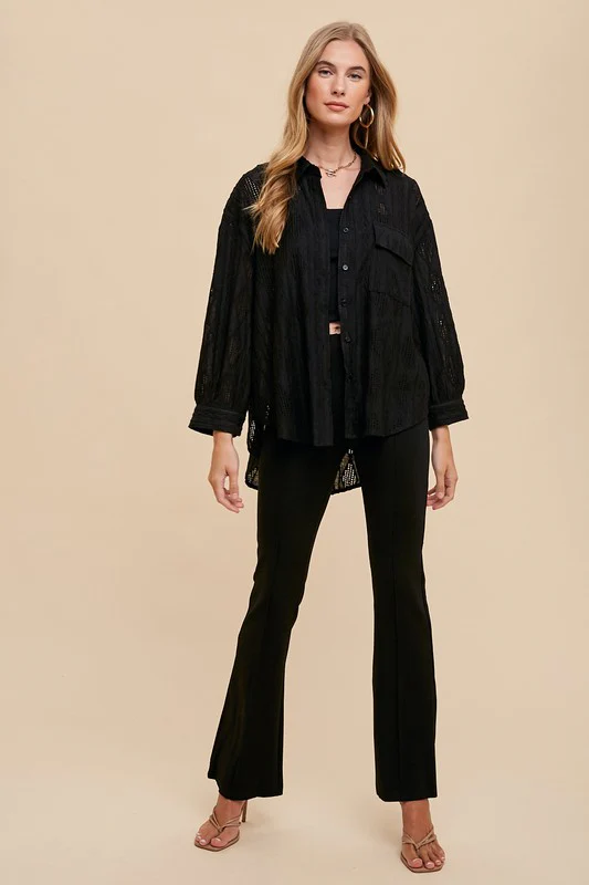 Annie Wear Openwork Button Down Drop Shoulder Shirt - Image 4