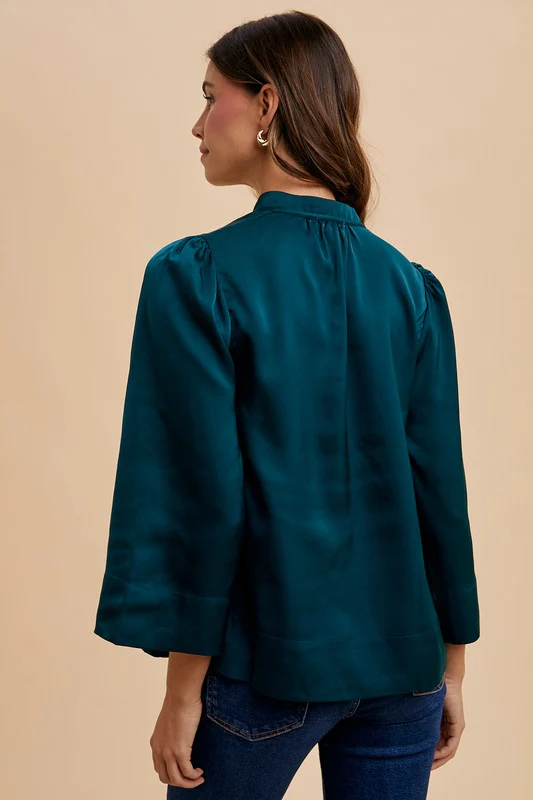 Annie Wear Satin Notched Three-Quarter Sleeve Blouse - Image 3