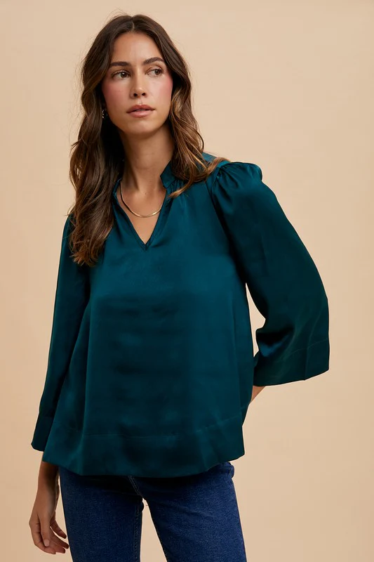 Annie Wear Satin Notched Three-Quarter Sleeve Blouse - Image 4