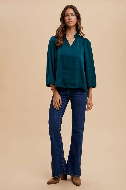 Annie Wear Satin Notched Three-Quarter Sleeve Blouse - Image 5