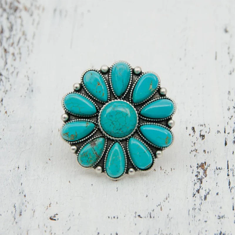 Artificial Turquoise Alloy Flower Ring - Image 3