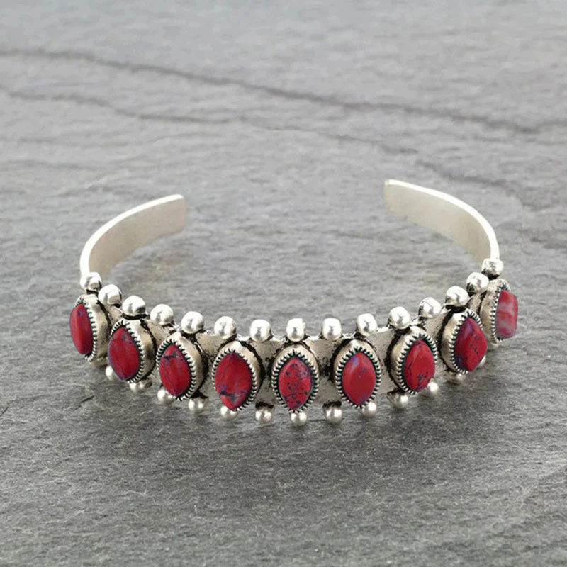 Artificial Turquoise Alloy Open Bracelet - Image 3