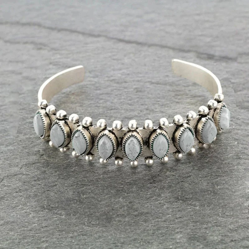 Artificial Turquoise Alloy Open Bracelet - Image 5