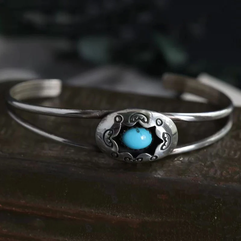 Artificial Turquoise Alloy Open Bracelet - Image 7