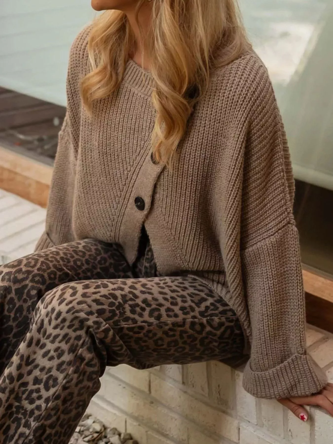 Asymmetrical Button Detail Sweater - Image 5