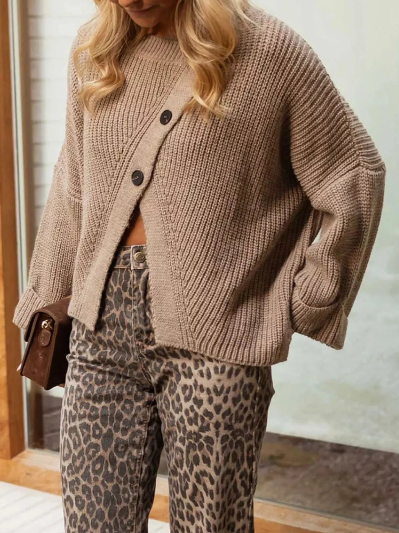 Asymmetrical Button Detail Sweater - Image 7