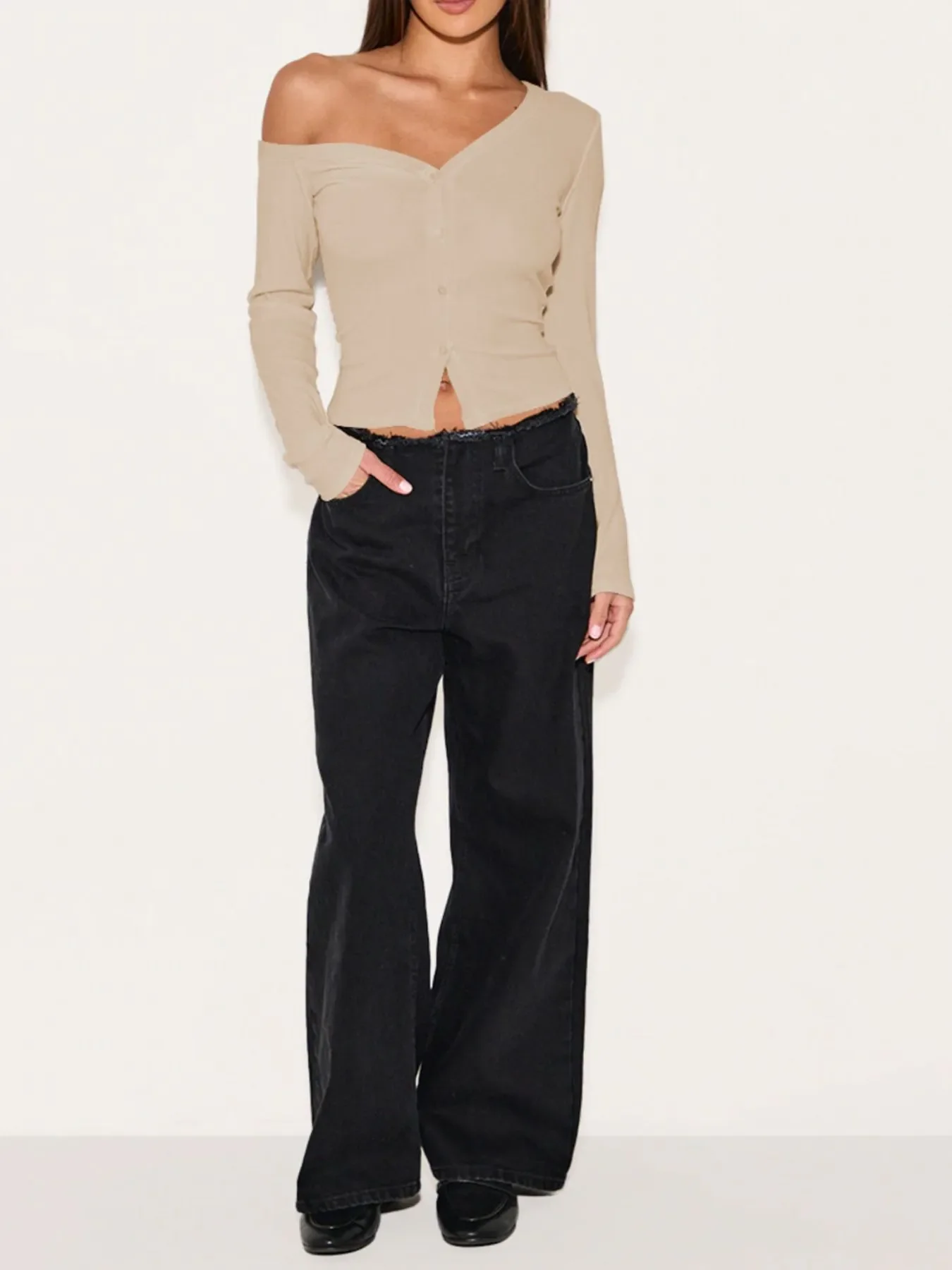 Asymmetrical Neck Button Up Cardigan - Image 11
