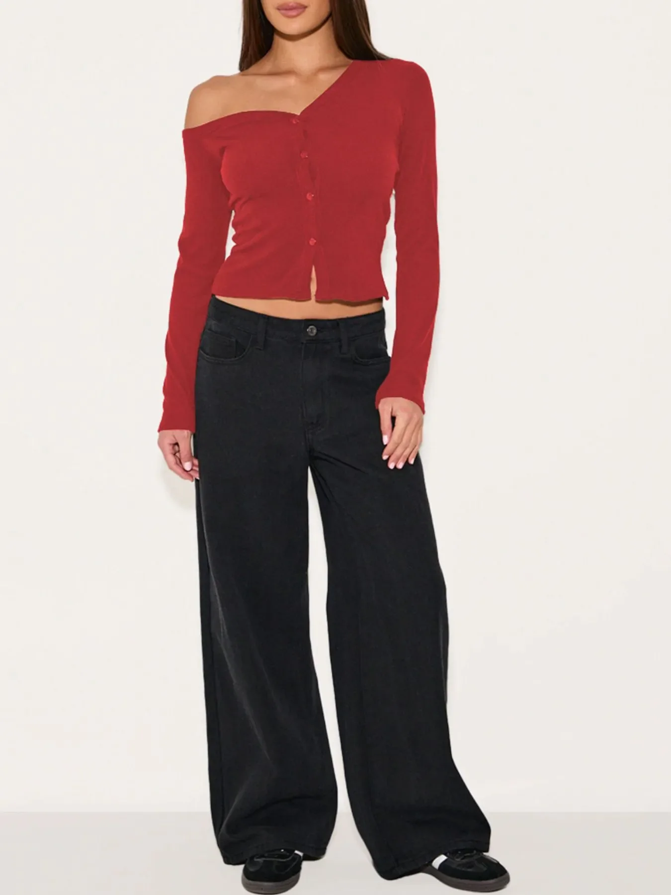Asymmetrical Neck Button Up Cardigan - Image 15