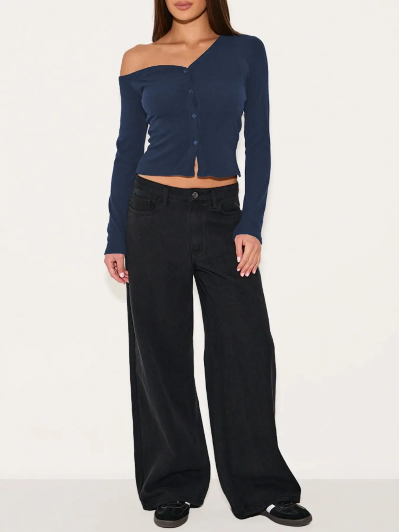 Asymmetrical Neck Button Up Cardigan - Image 20