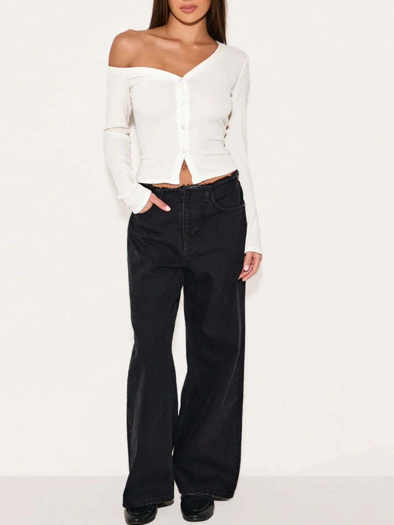Asymmetrical Neck Button Up Cardigan - Image 24