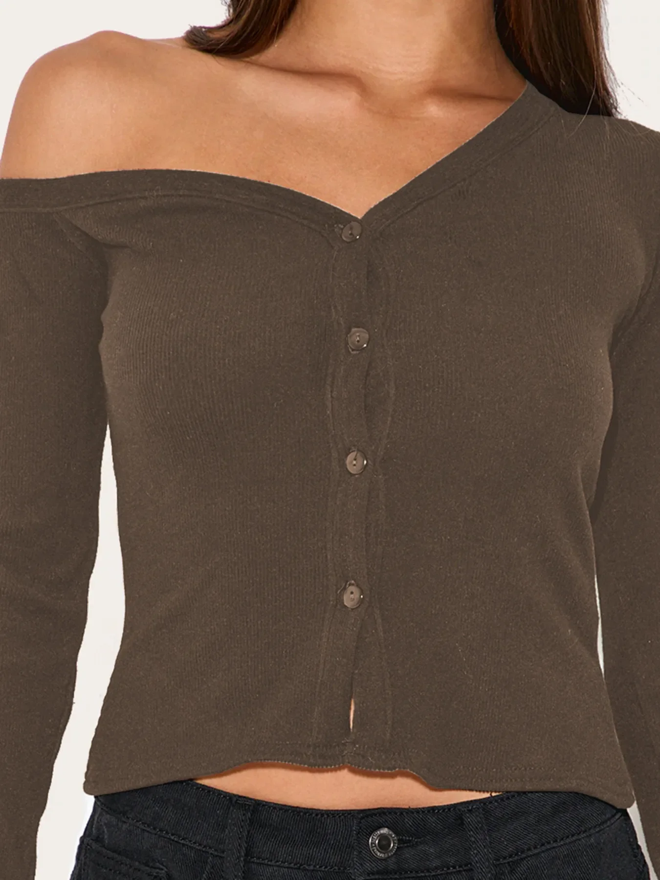 Asymmetrical Neck Button Up Cardigan - Image 3