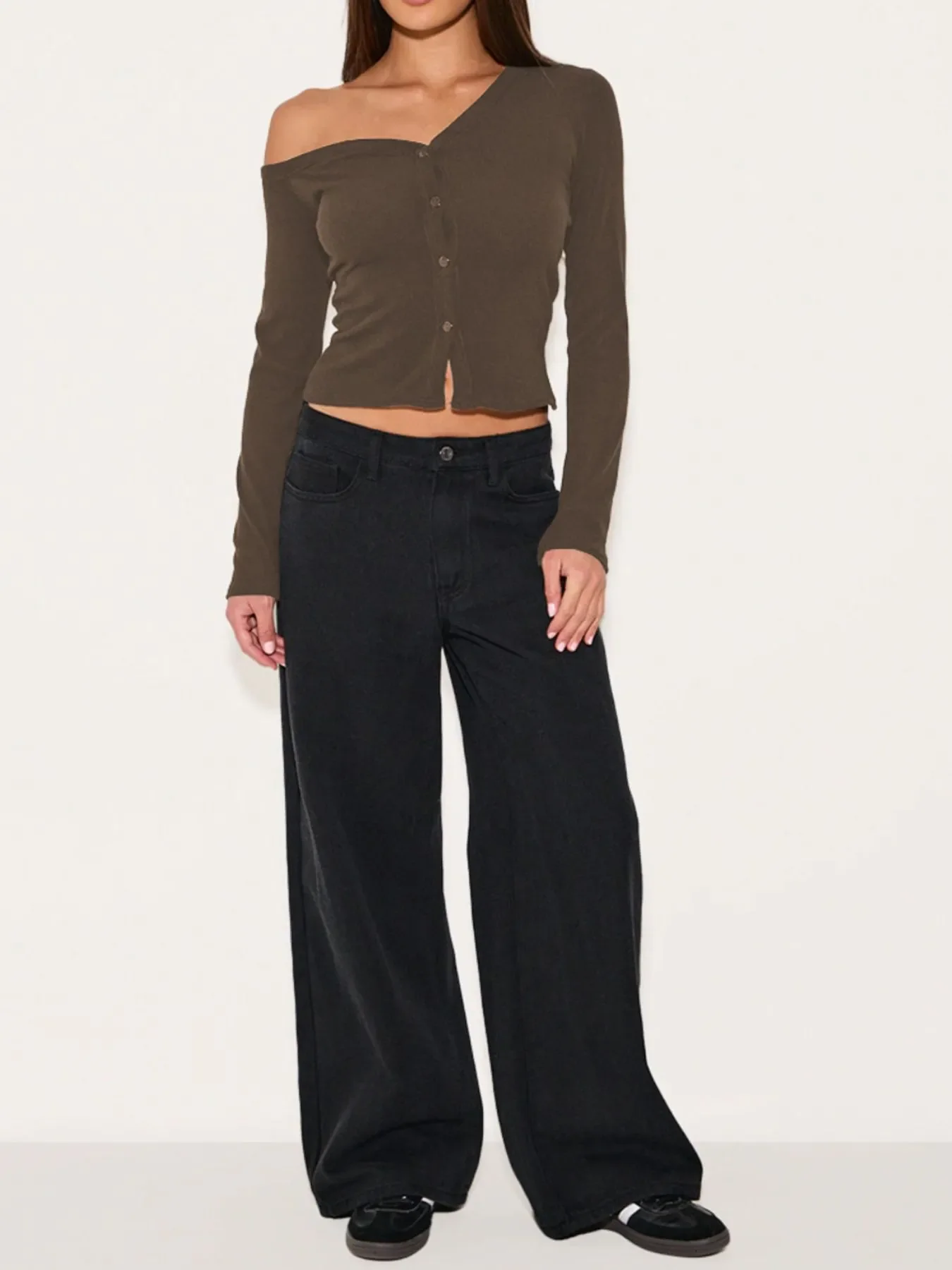 Asymmetrical Neck Button Up Cardigan - Image 4