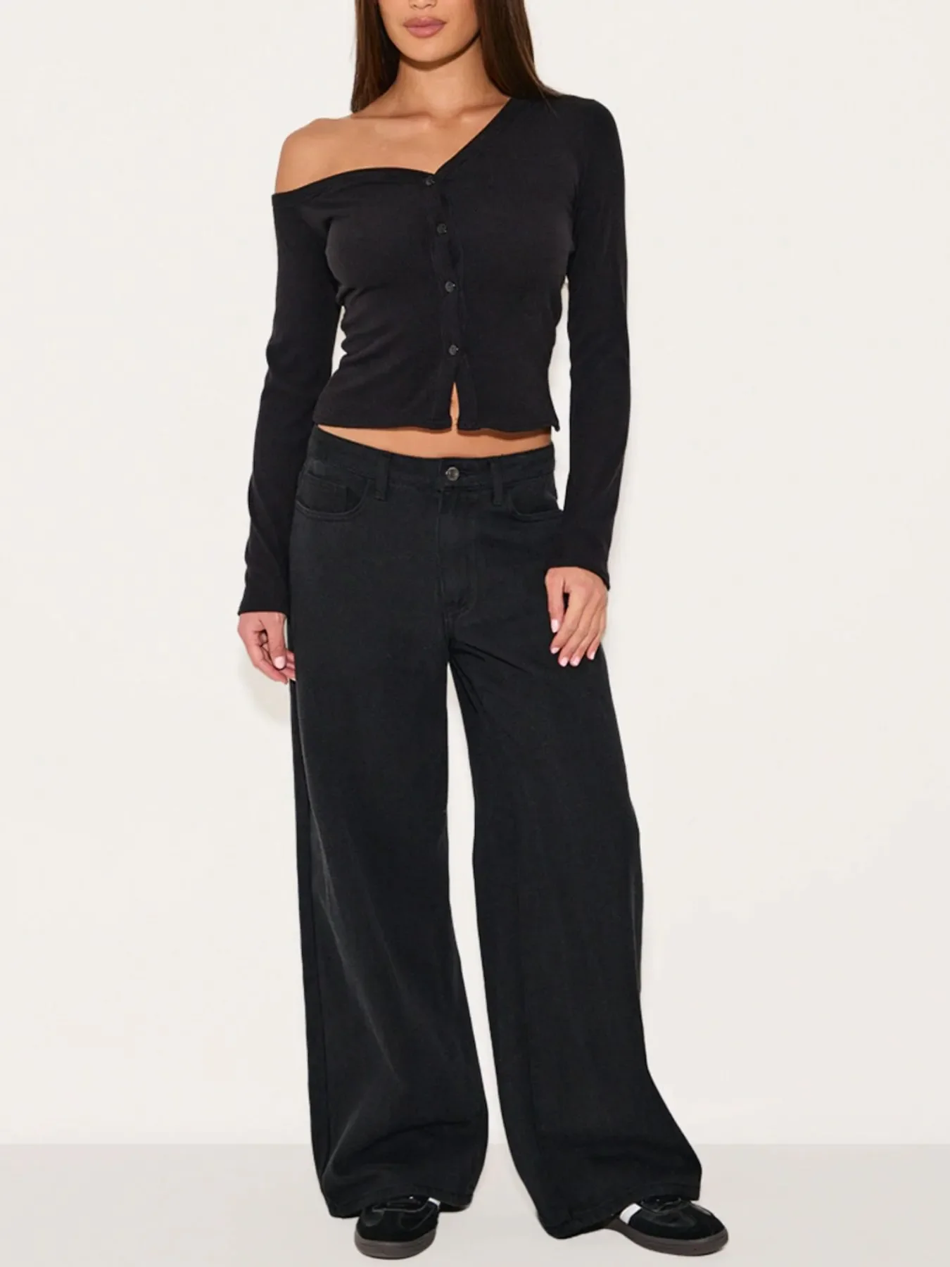 Asymmetrical Neck Button Up Cardigan - Image 8