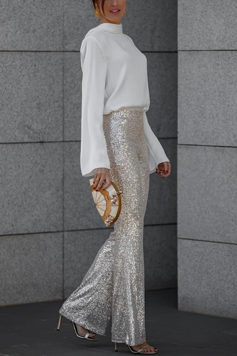 Backless Cowl Neck Long Sleeve Blouse - Image 3
