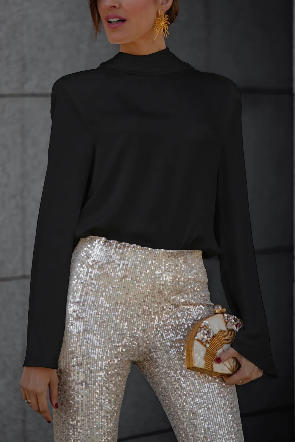 Backless Cowl Neck Long Sleeve Blouse - Image 7