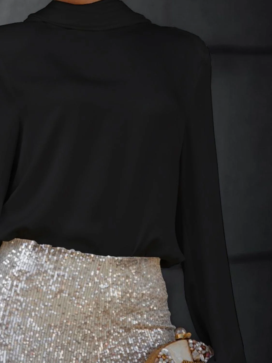 Backless Cowl Neck Long Sleeve Blouse - Image 9