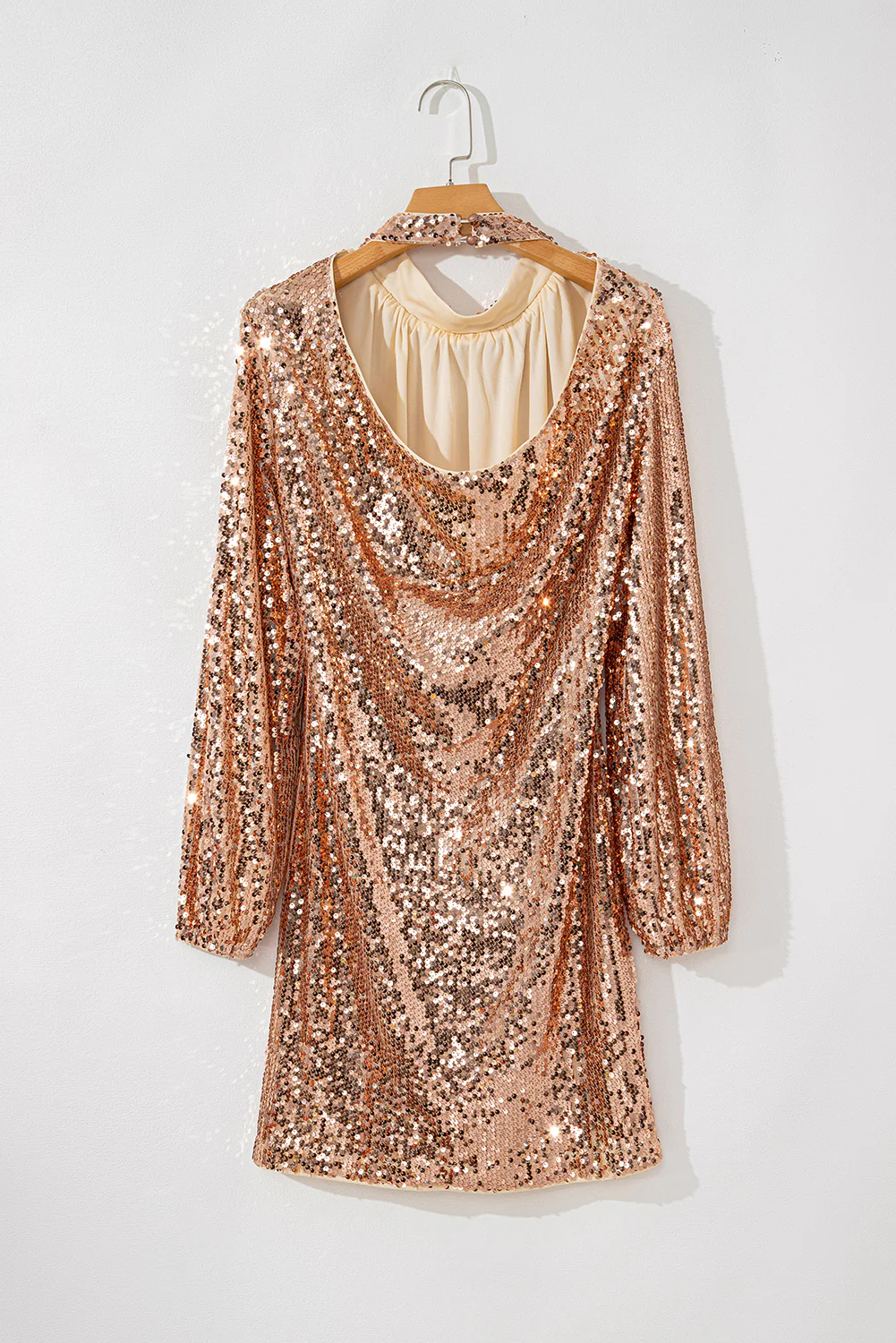 Backless Sequin Mock Neck Long Sleeve Mini Dress - Image 4
