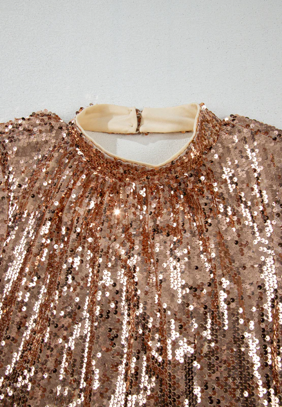 Backless Sequin Mock Neck Long Sleeve Mini Dress - Image 5