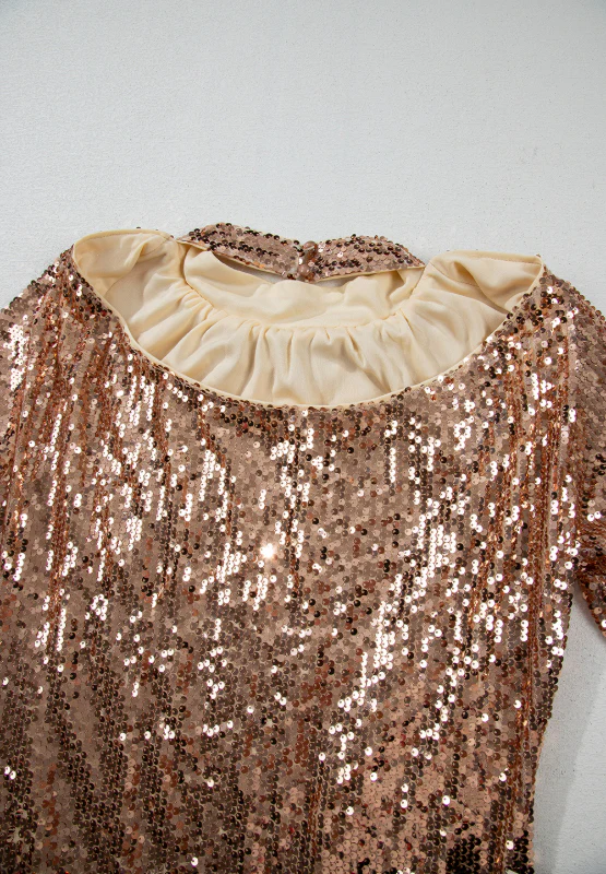 Backless Sequin Mock Neck Long Sleeve Mini Dress - Image 6