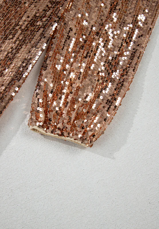 Backless Sequin Mock Neck Long Sleeve Mini Dress - Image 7