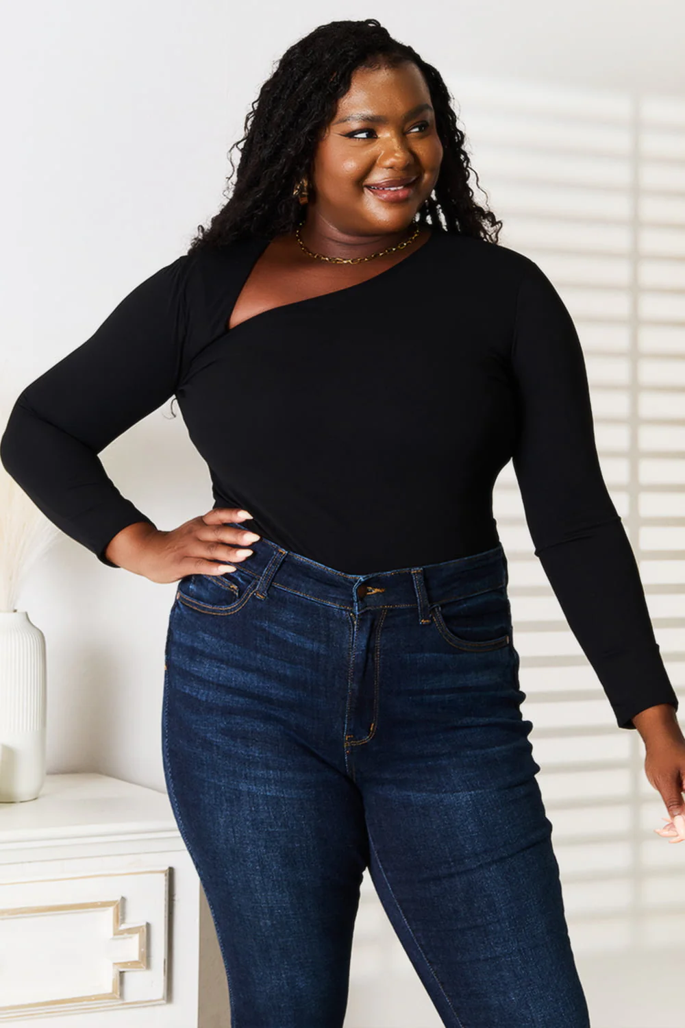 Basic Bae Asymmetrical Neck Long Sleeve Top - Image 4