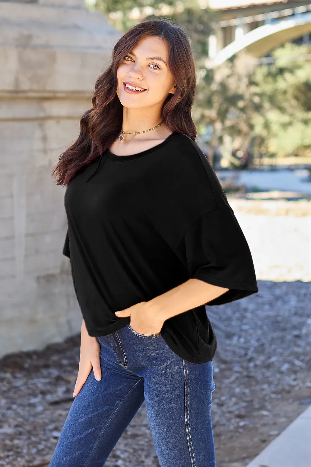 Basic Bae Bamboo Full Size Round Neck Drop Shoulder T-Shirt - Image 13
