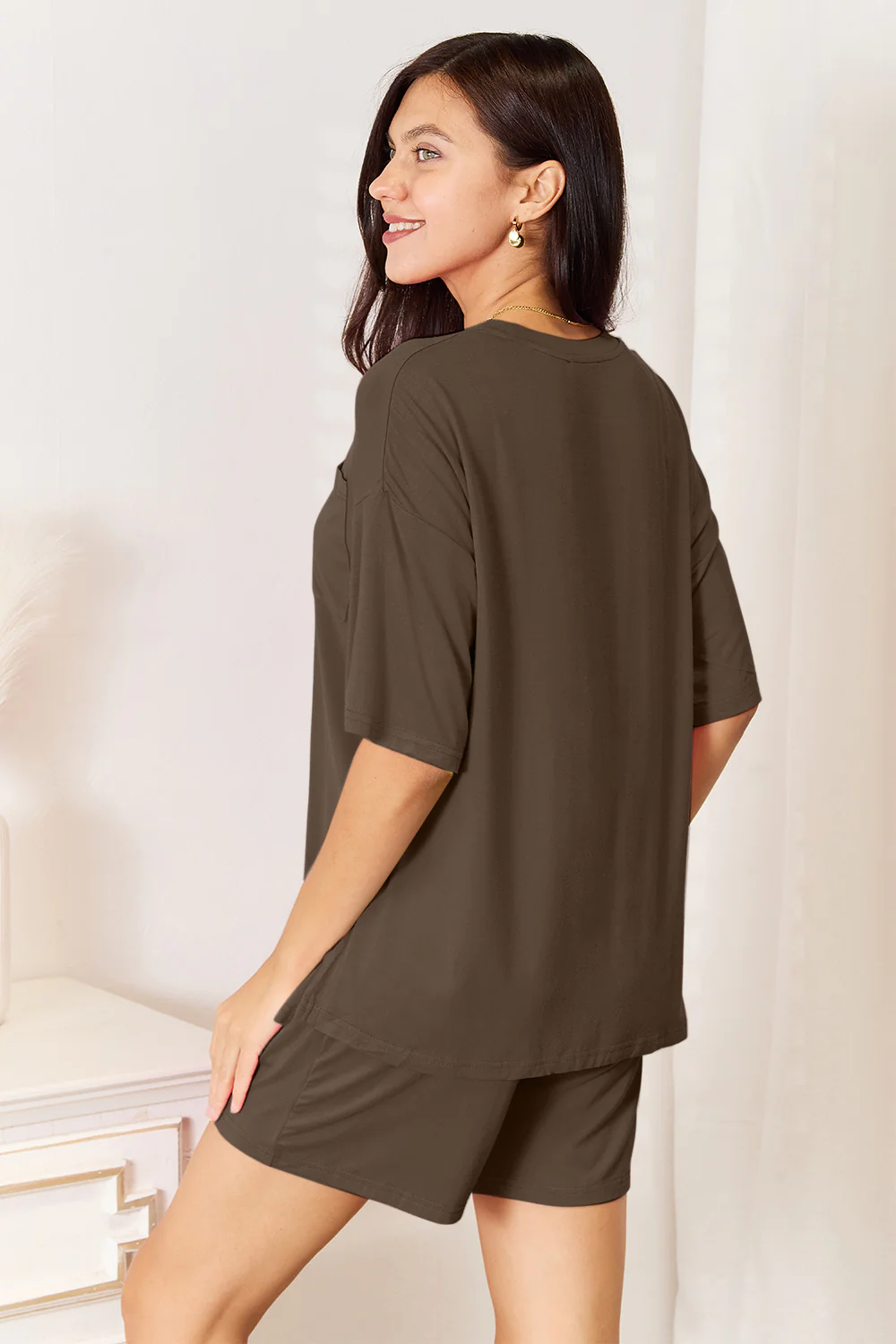 Basic Bae Bamboo Full Size Round Neck Drop Shoulder T-Shirt and Shorts Set - Image 15