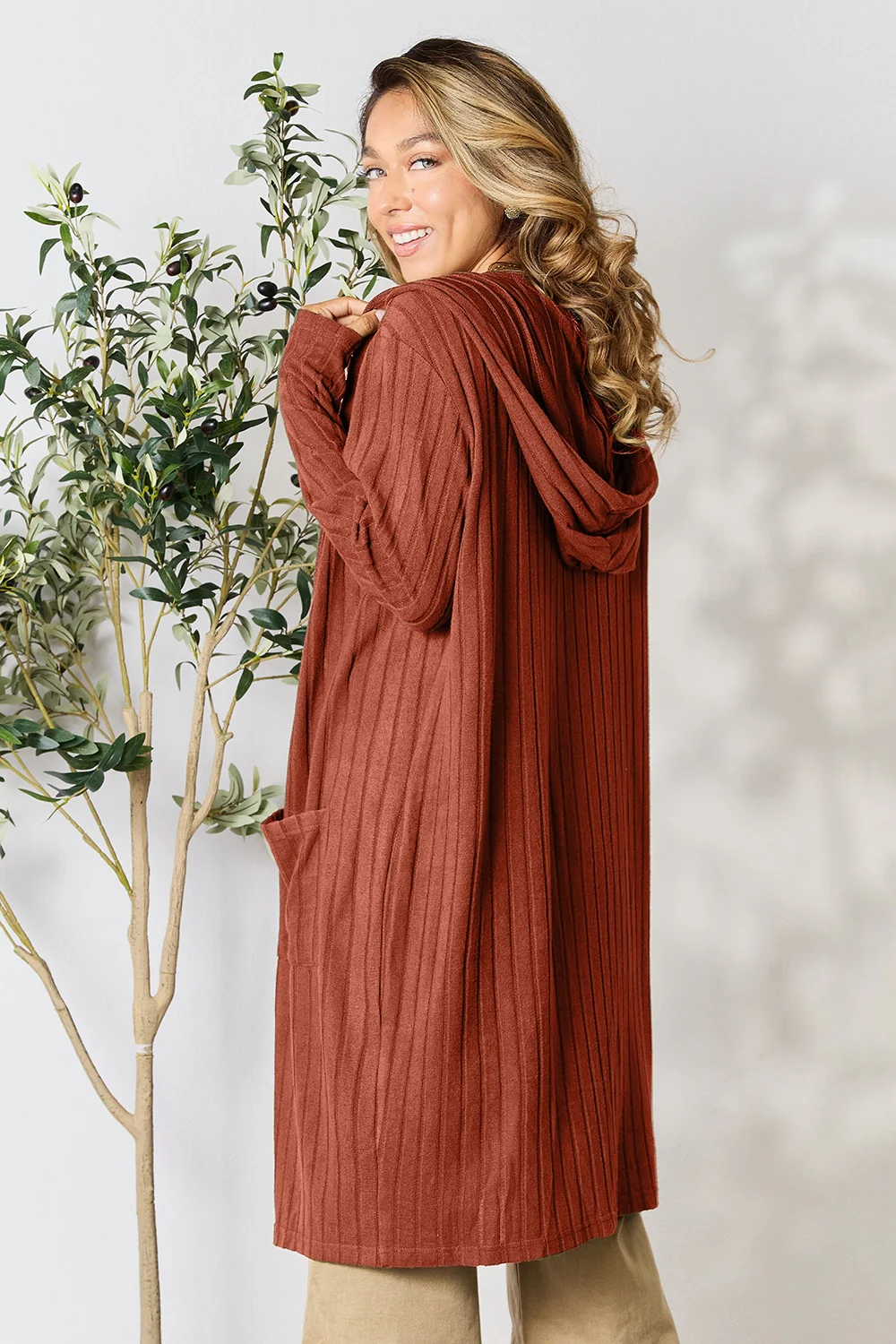 Basic Bae Full Size Hooded Sweater Cardigan - Image 10