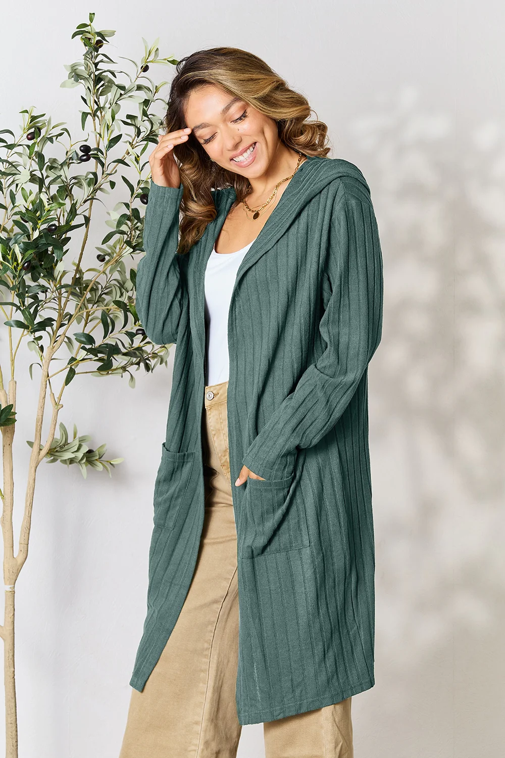 Basic Bae Full Size Hooded Sweater Cardigan - Image 16