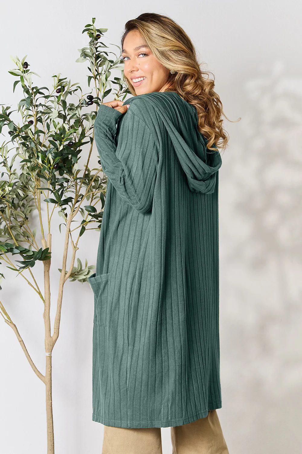 Basic Bae Full Size Hooded Sweater Cardigan - Image 17