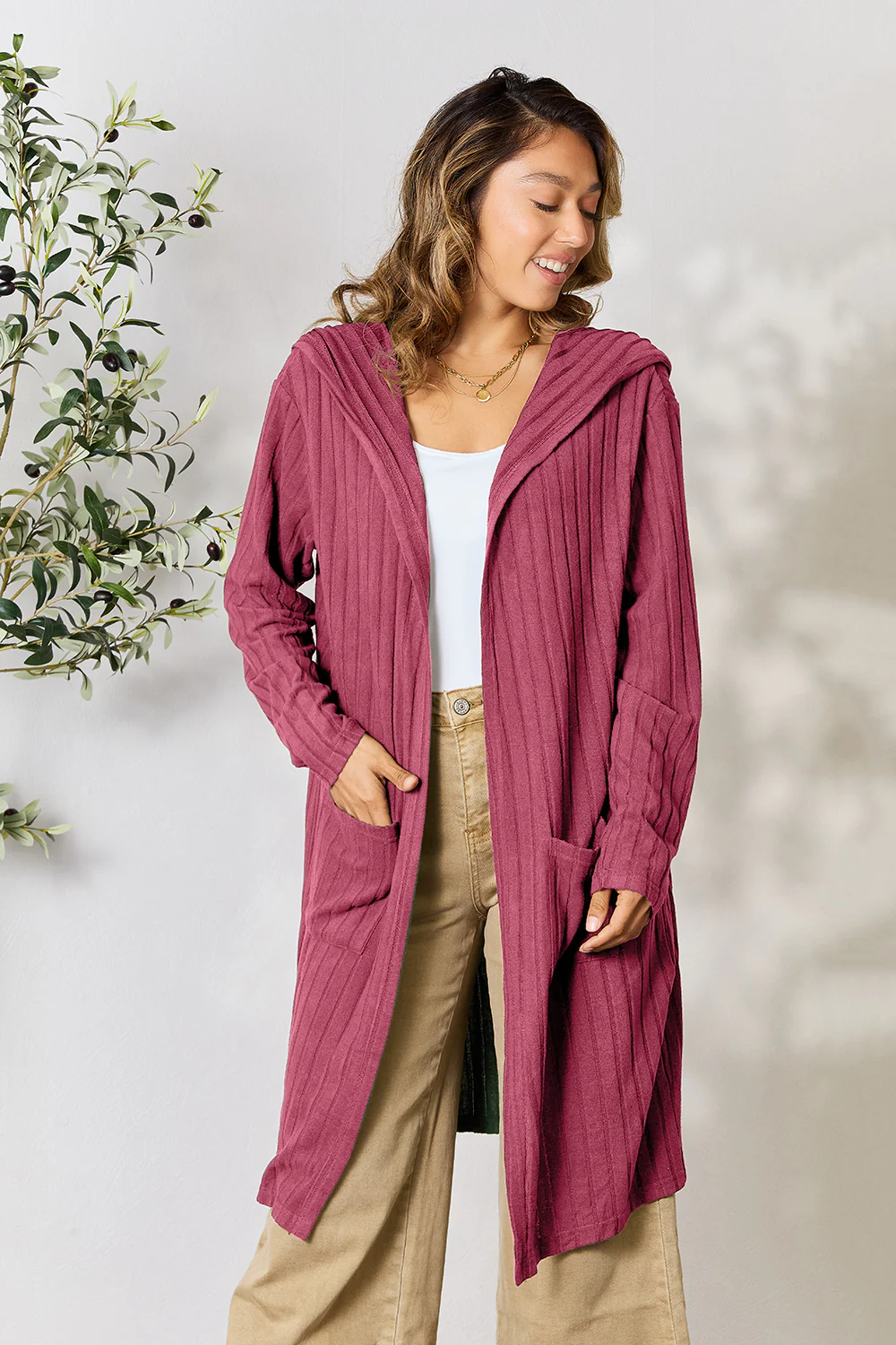 Basic Bae Full Size Hooded Sweater Cardigan - Image 28