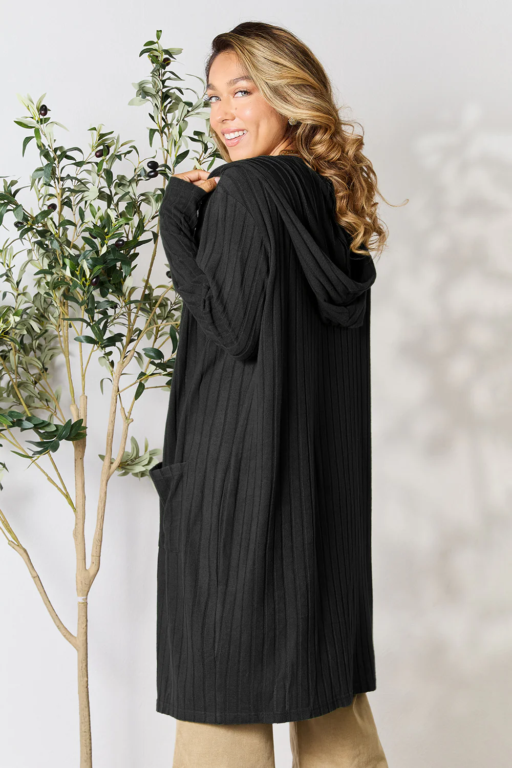 Basic Bae Full Size Hooded Sweater Cardigan - Image 3