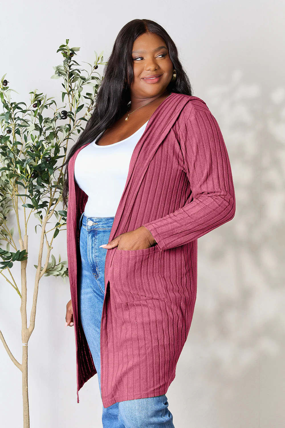 Basic Bae Full Size Hooded Sweater Cardigan - Image 32