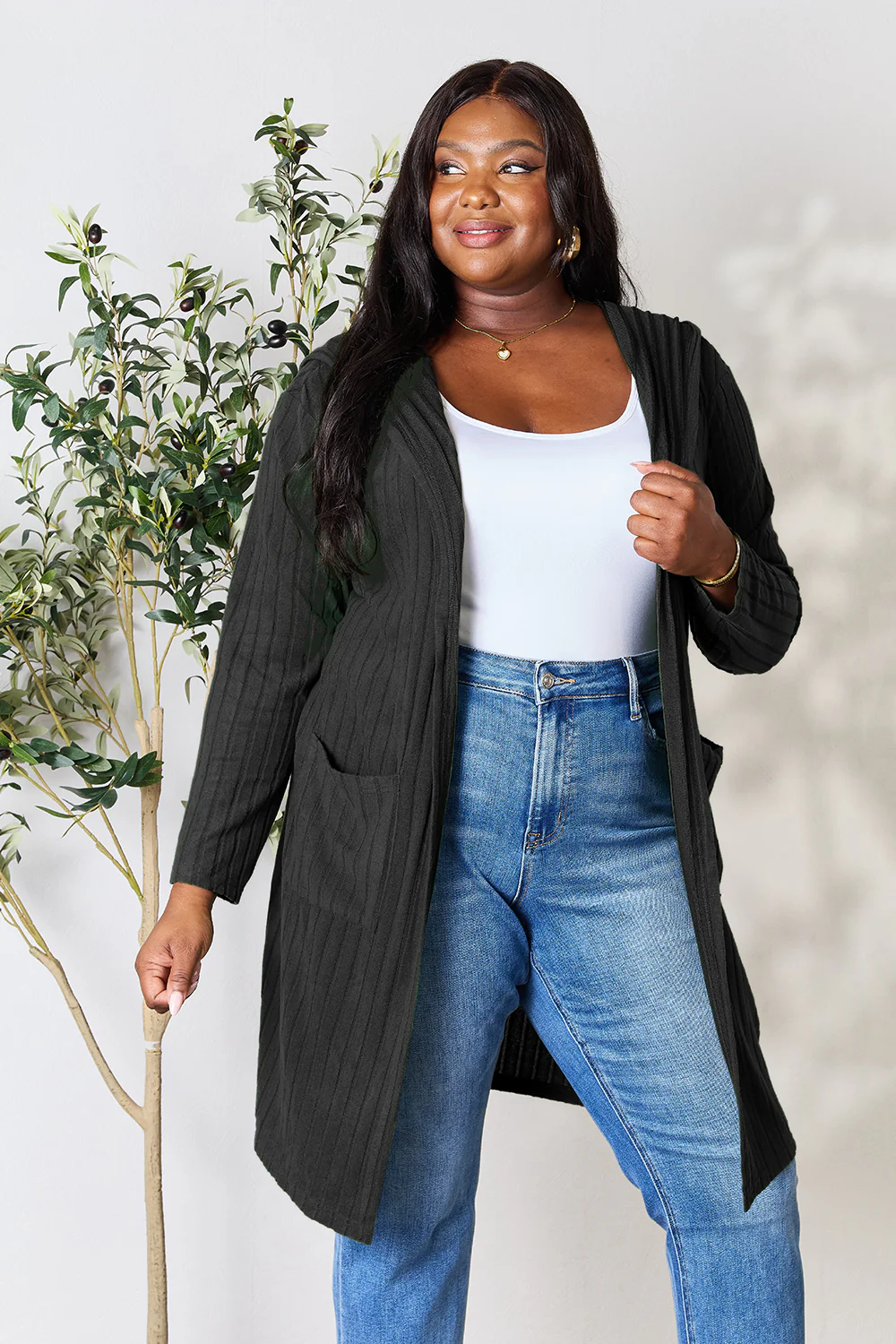 Basic Bae Full Size Hooded Sweater Cardigan - Image 4