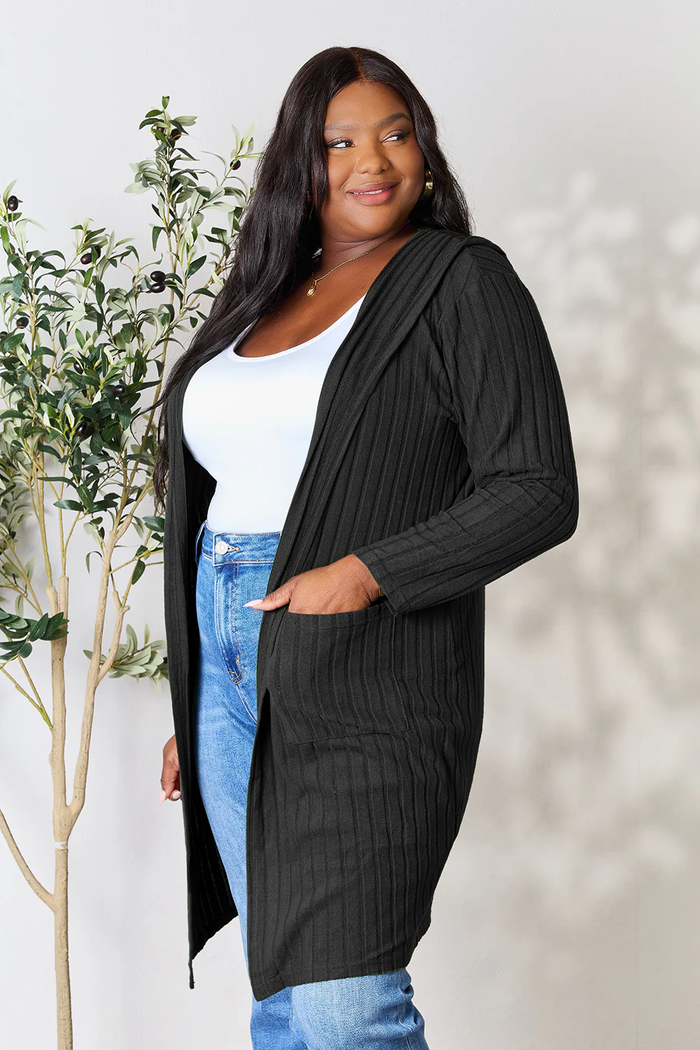 Basic Bae Full Size Hooded Sweater Cardigan - Image 5