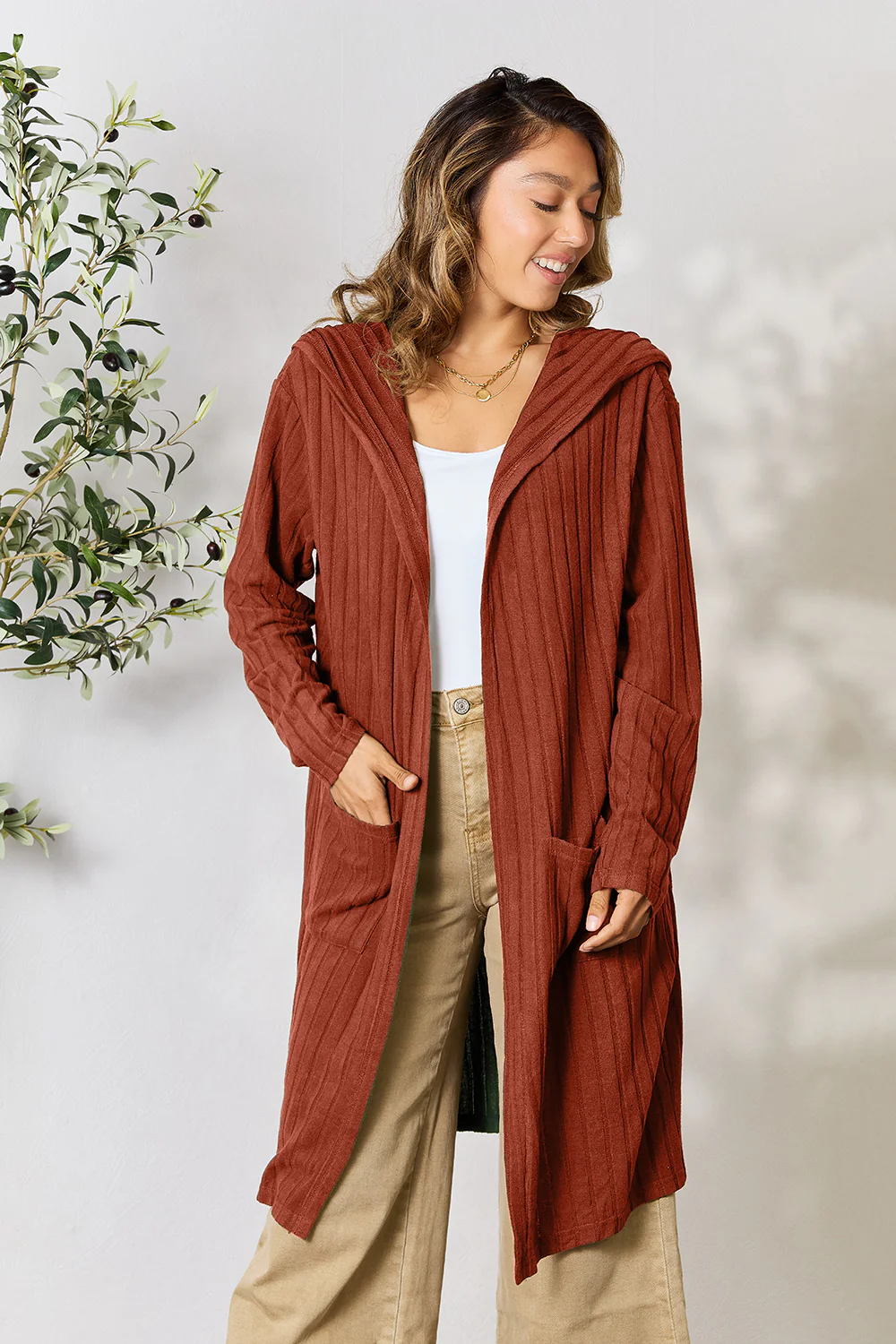 Basic Bae Full Size Hooded Sweater Cardigan - Image 8