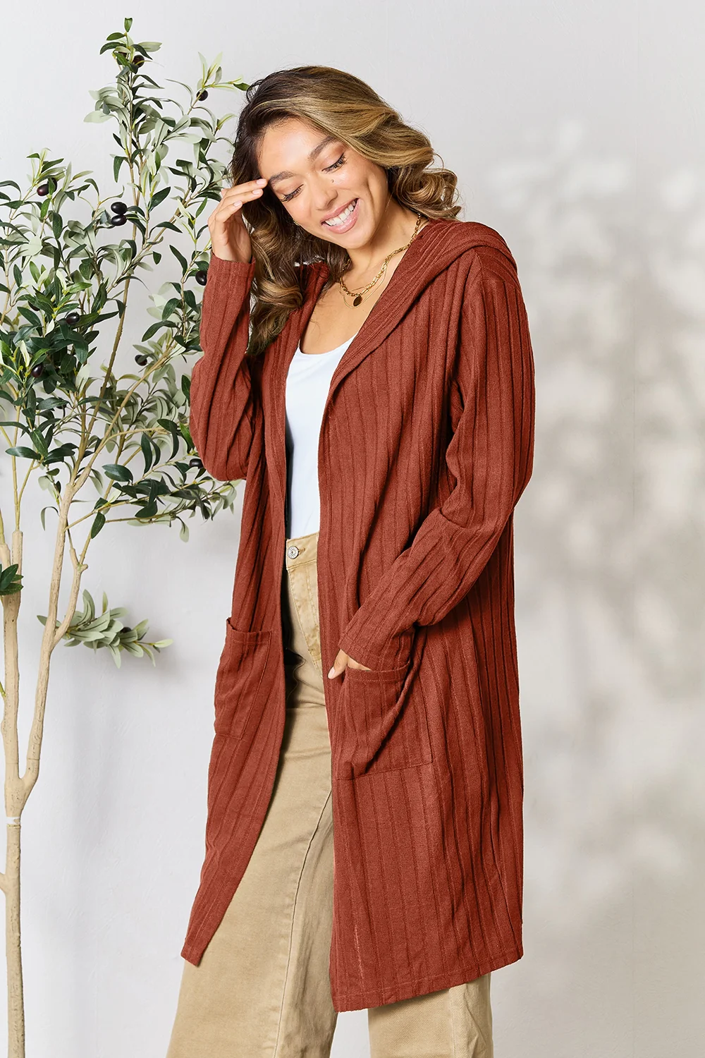 Basic Bae Full Size Hooded Sweater Cardigan - Image 9