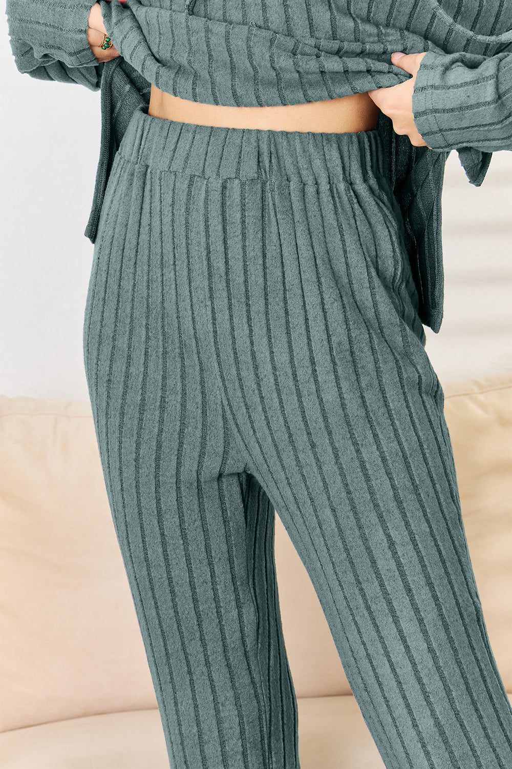 Basic Bae Full Size Ribbed Drawstring Hooded Top and Straight Pants Set - Image 21