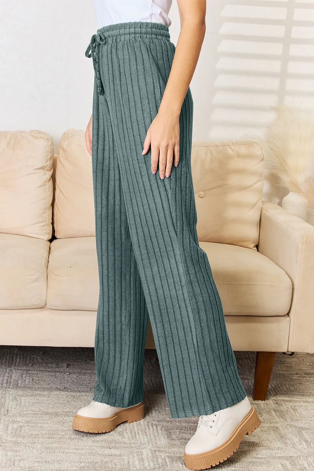 Basic Bae Full Size Ribbed Drawstring Hooded Top and Straight Pants Set - Image 22